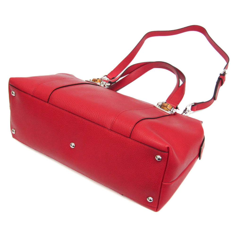 GUCCI Red Leather Bamboo Shoulder Bag - Picture 3 of 16